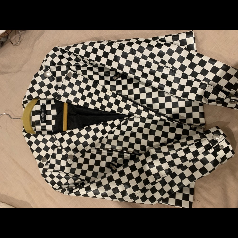 Checkered faux leather jacket